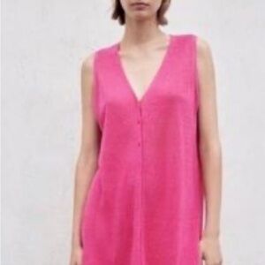 Zara Pink Linen Knit Sleeveless Vest Small Button-Down Oversized Waistco…